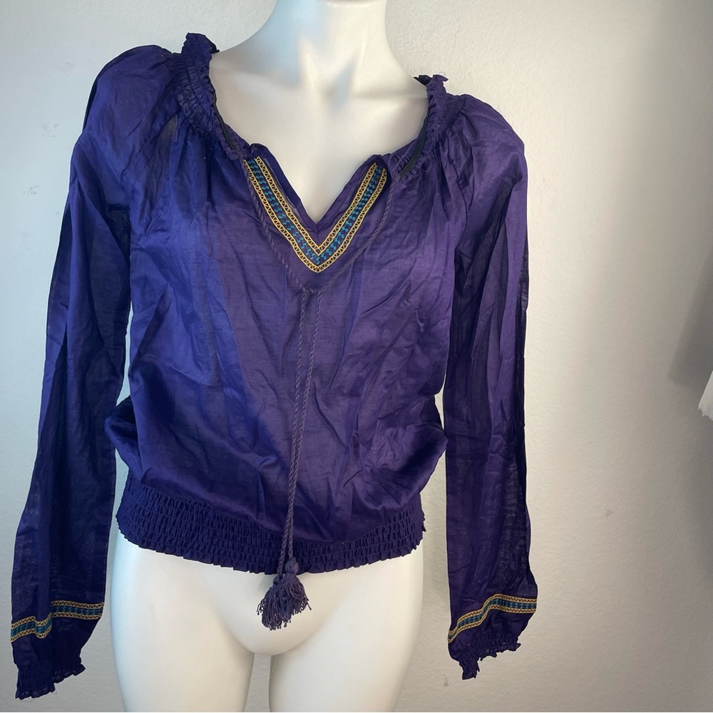 Miley Cyrus Max Azria Folklore Peasant Top L large Violetta Purple NWT Cotton